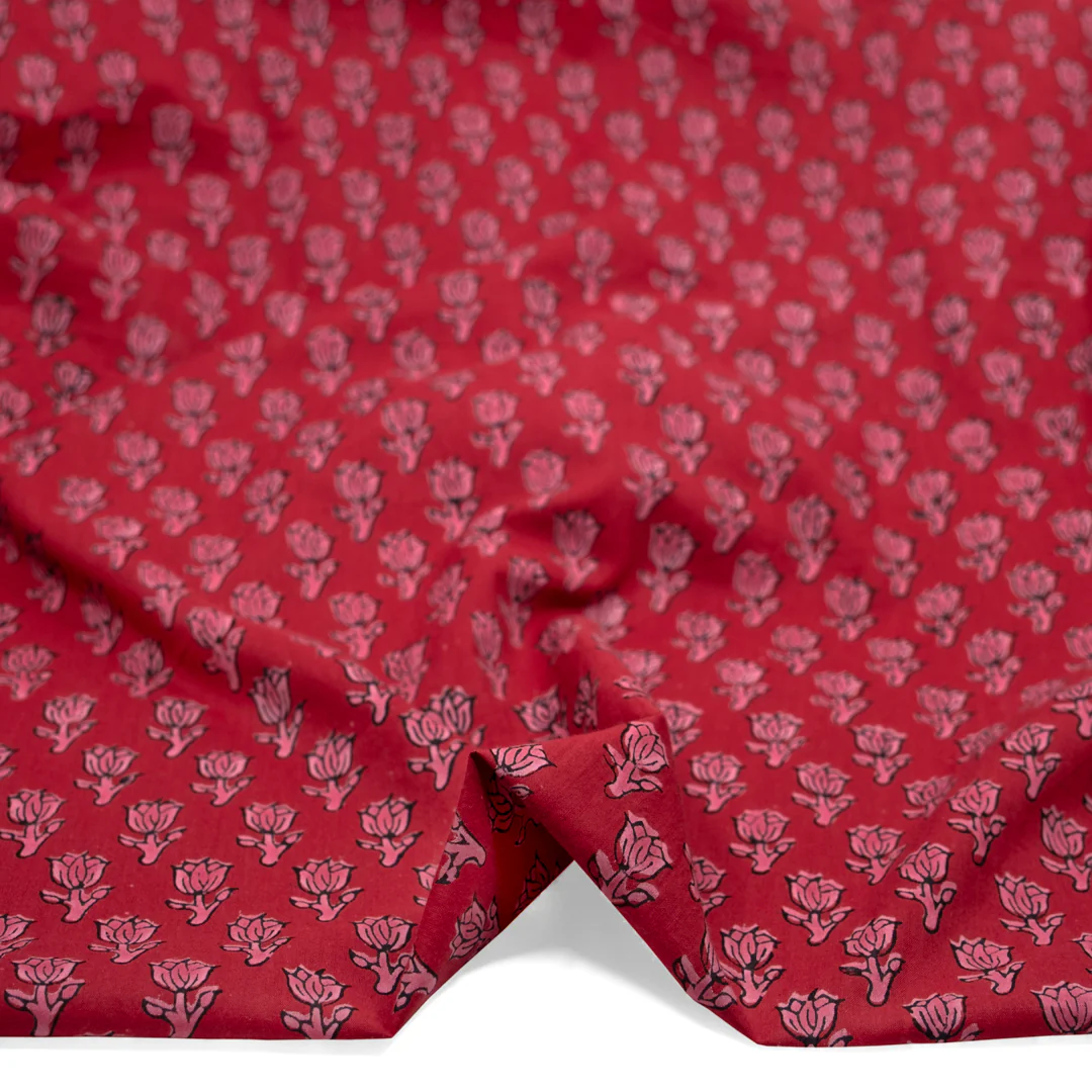 Bloom Block Printed Organic Cotton Batiste - Cherry/Taffy - Image 2