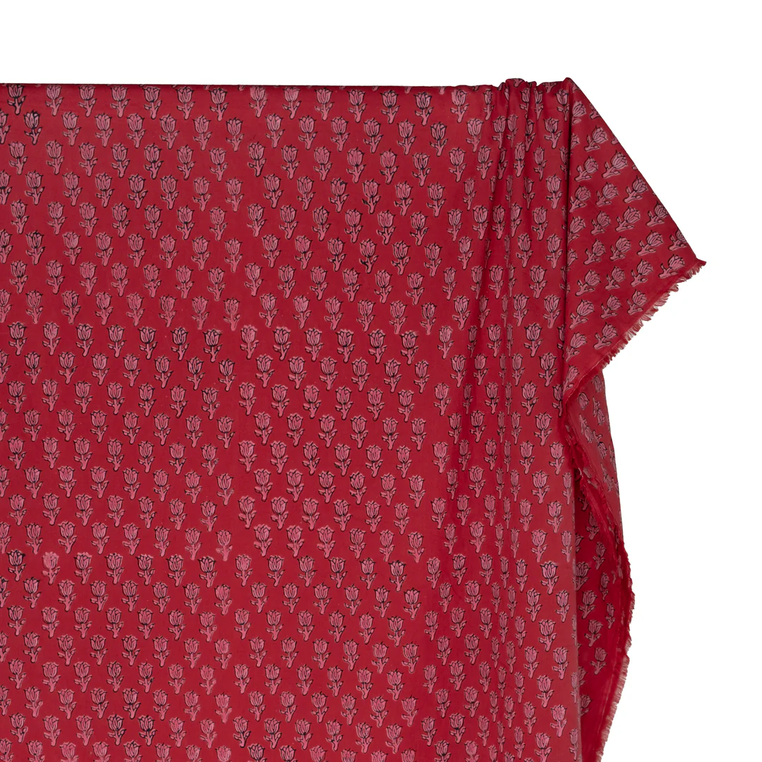 Bloom Block Printed Organic Cotton Batiste - Cherry/Taffy - Image 3