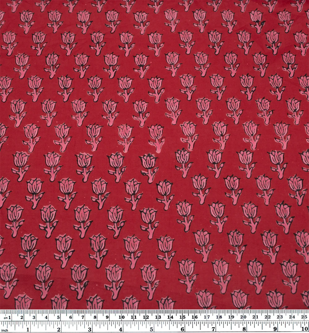 Bloom Block Printed Organic Cotton Batiste - Cherry/Taffy - Image 4