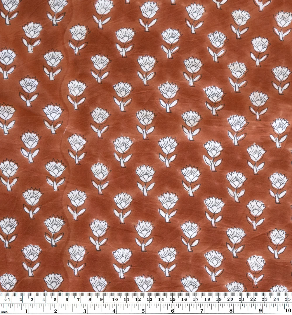 Bloom Block Printed Organic Cotton Batiste - Clay/White/Navy - Image 4