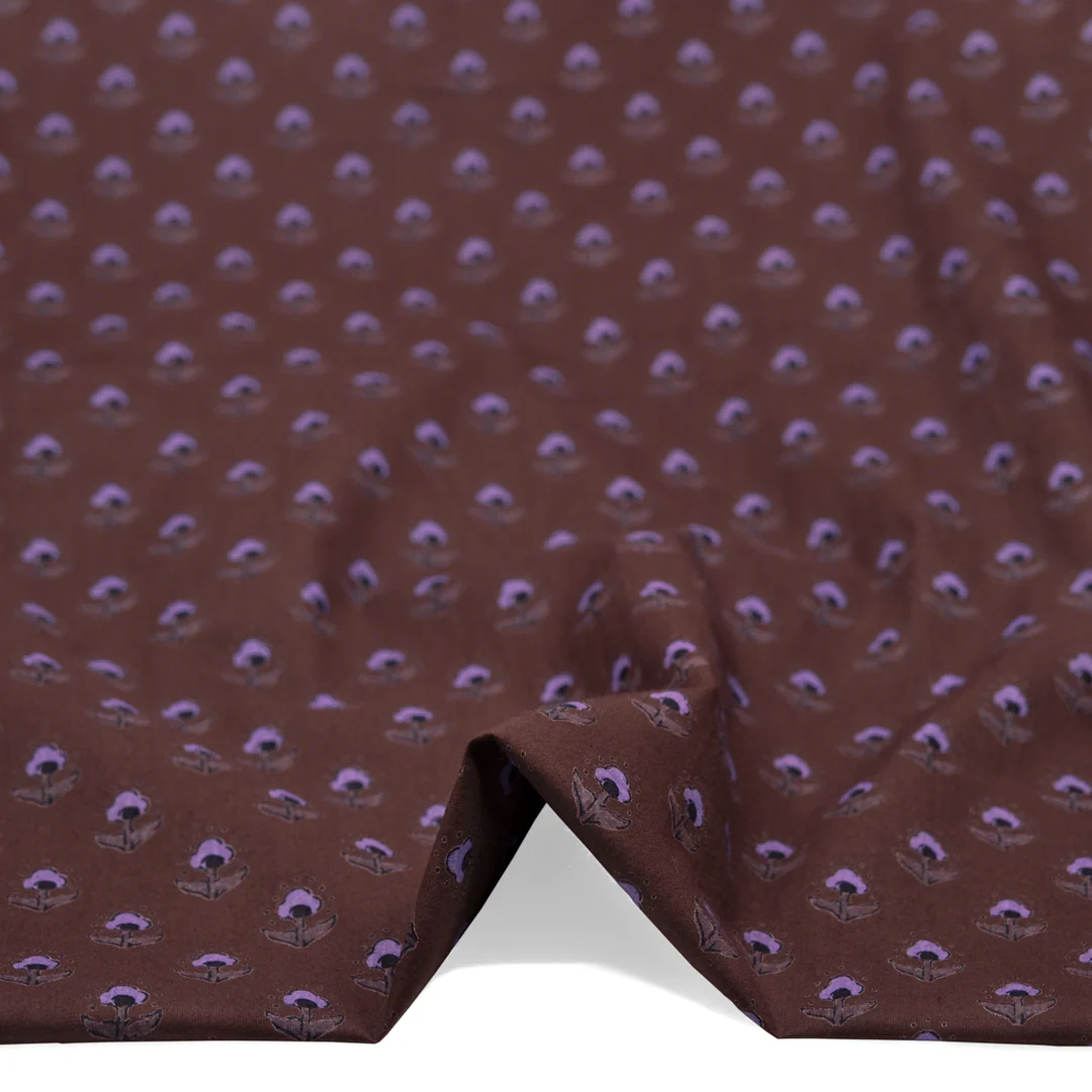 Bloom Block Printed Organic Cotton Batiste - Coffee Liqueur/Black/Lavender *Imperfect - Image 2