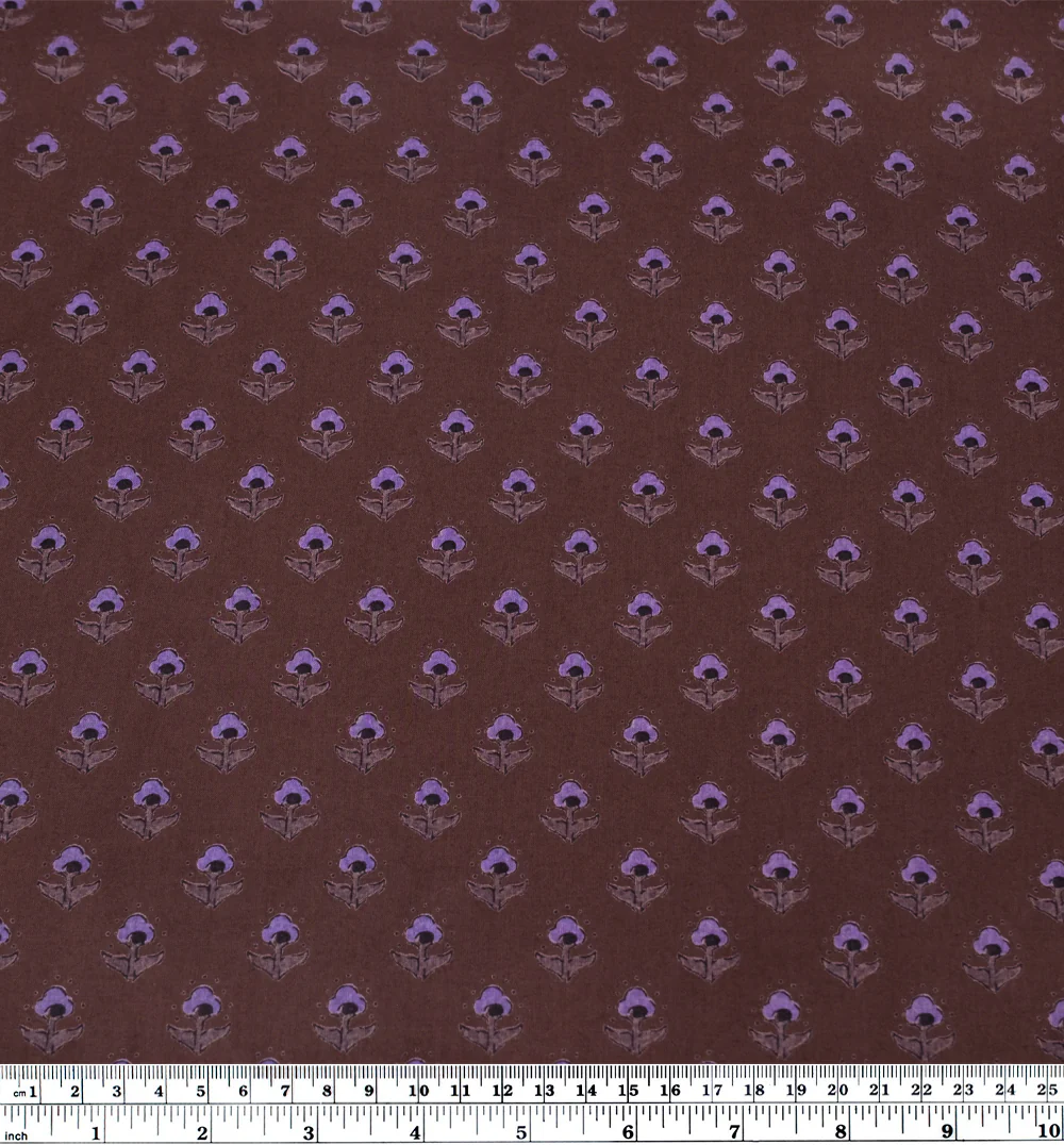 Bloom Block Printed Organic Cotton Batiste - Coffee Liqueur/Black/Lavender *Imperfect - Image 3