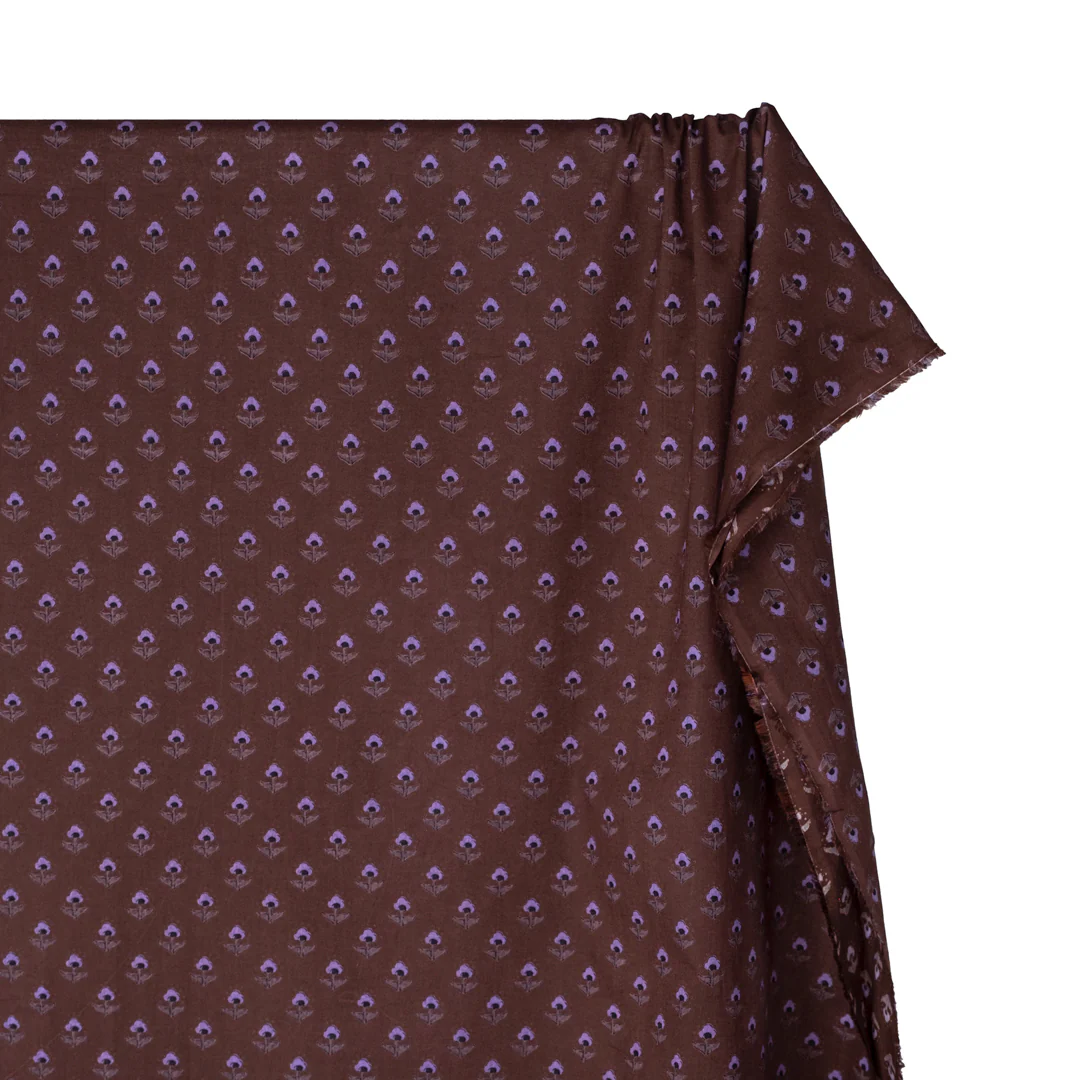 Bloom Block Printed Organic Cotton Batiste - Coffee Liqueur/Black/Lavender *Imperfect - Image 4