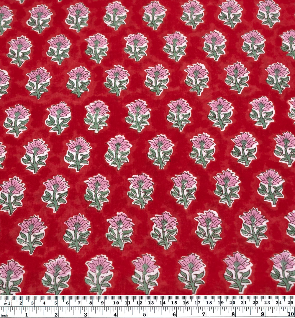 Bloom Block Printed Organic Cotton Batiste - Crimson/Pink - Image 3