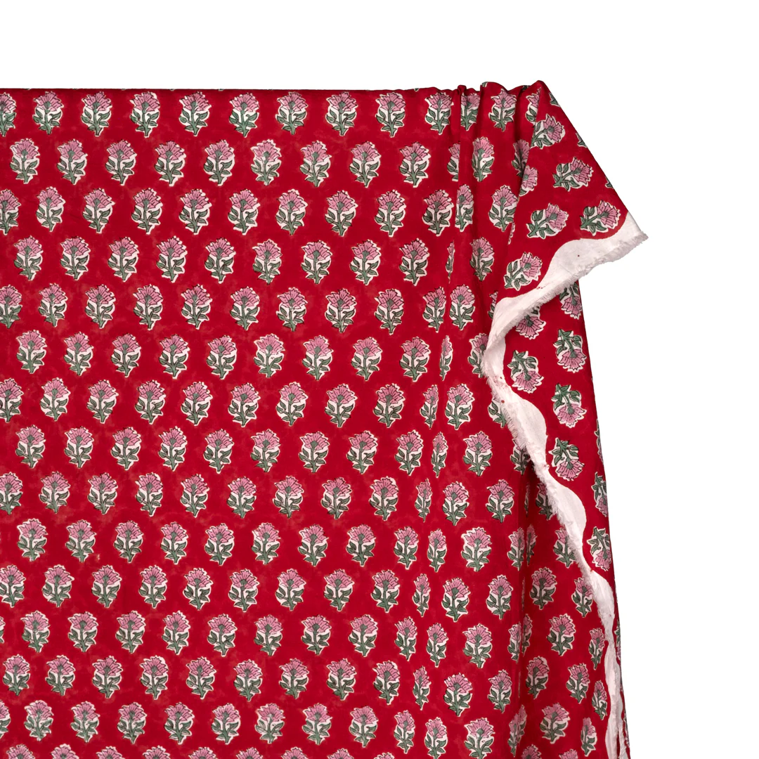 Bloom Block Printed Organic Cotton Batiste - Crimson/Pink - Image 4