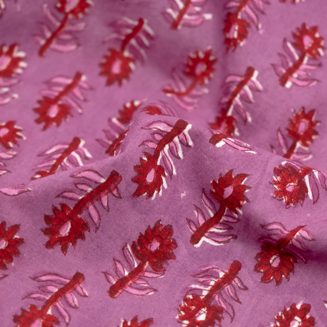 Bloom Block Printed Organic Cotton Batiste - Dahlia/Cherry