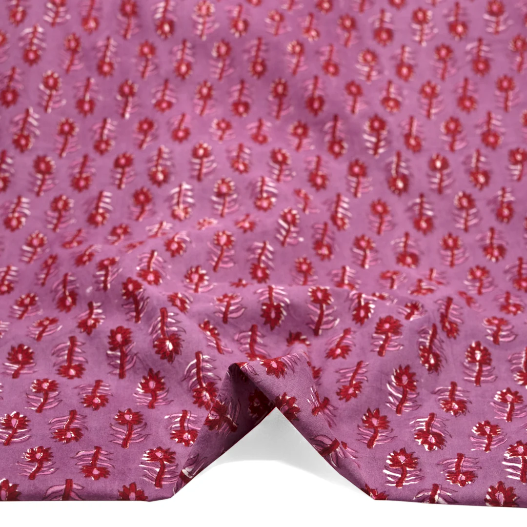 Bloom Block Printed Organic Cotton Batiste - Dahlia/Cherry - Image 2