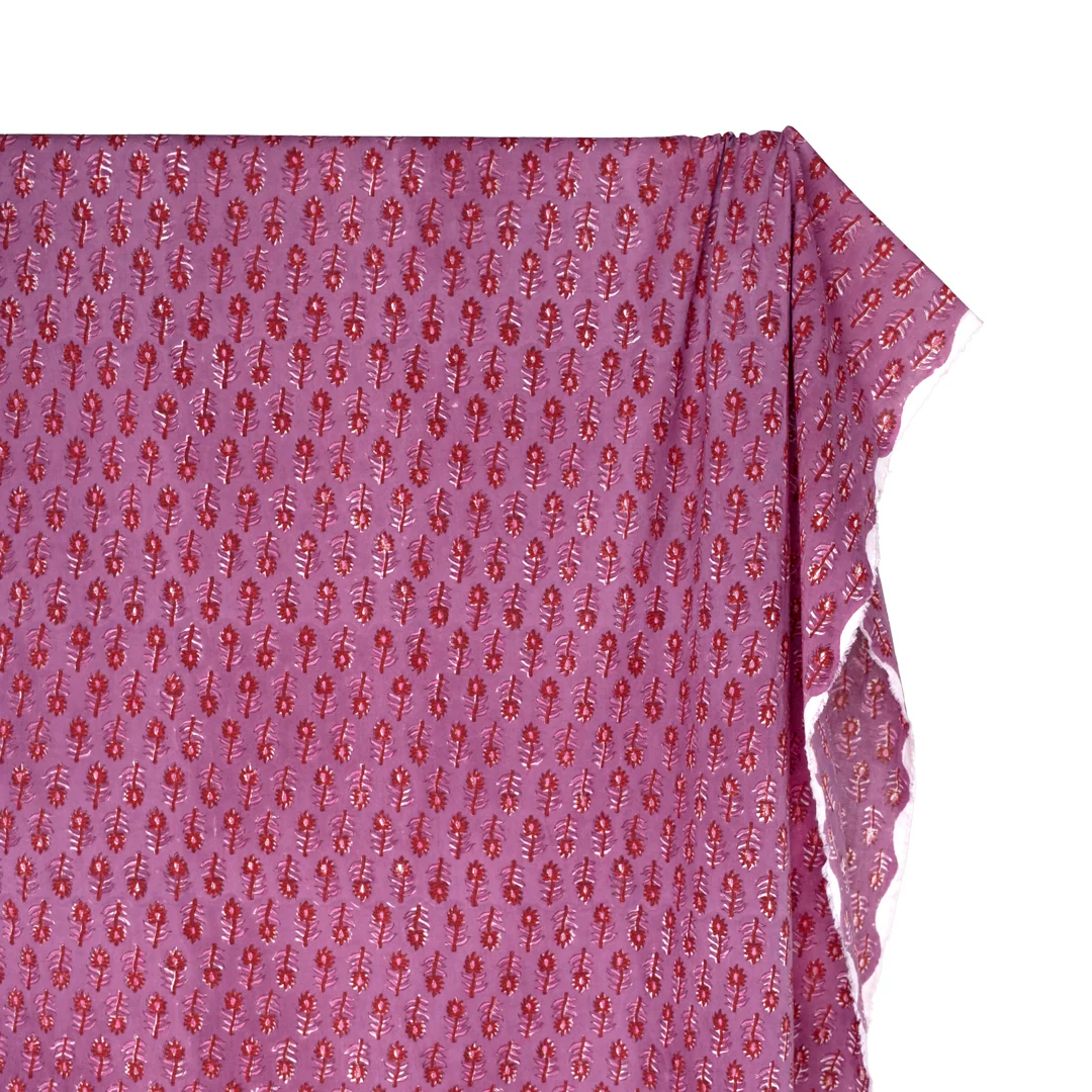 Bloom Block Printed Organic Cotton Batiste - Dahlia/Cherry - Image 3