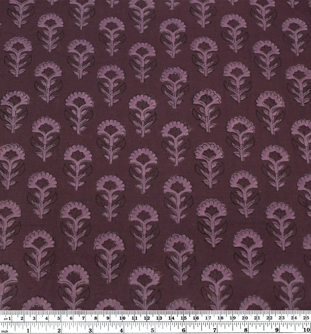 Bloom Block Printed Organic Cotton Batiste - Deep Currant/Lilac - Image 3