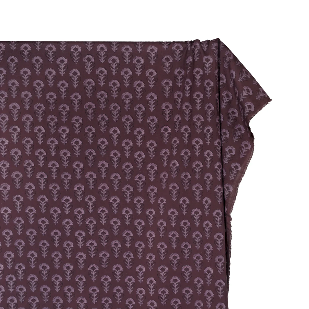 Bloom Block Printed Organic Cotton Batiste - Deep Currant/Lilac - Image 4