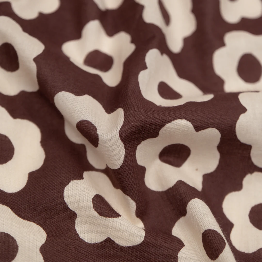 Bloom Block Printed Organic Cotton Batiste - Deep Mauve/Cream
