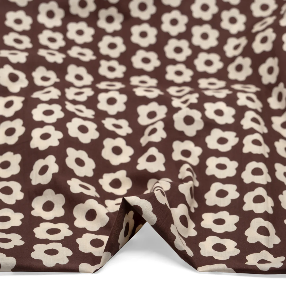 Bloom Block Printed Organic Cotton Batiste - Deep Mauve/Cream - Image 2