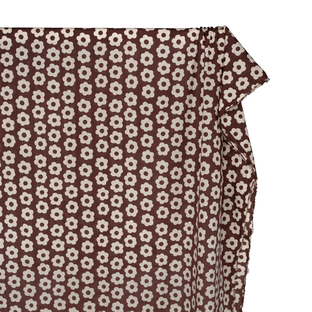 Bloom Block Printed Organic Cotton Batiste - Deep Mauve/Cream - Image 3
