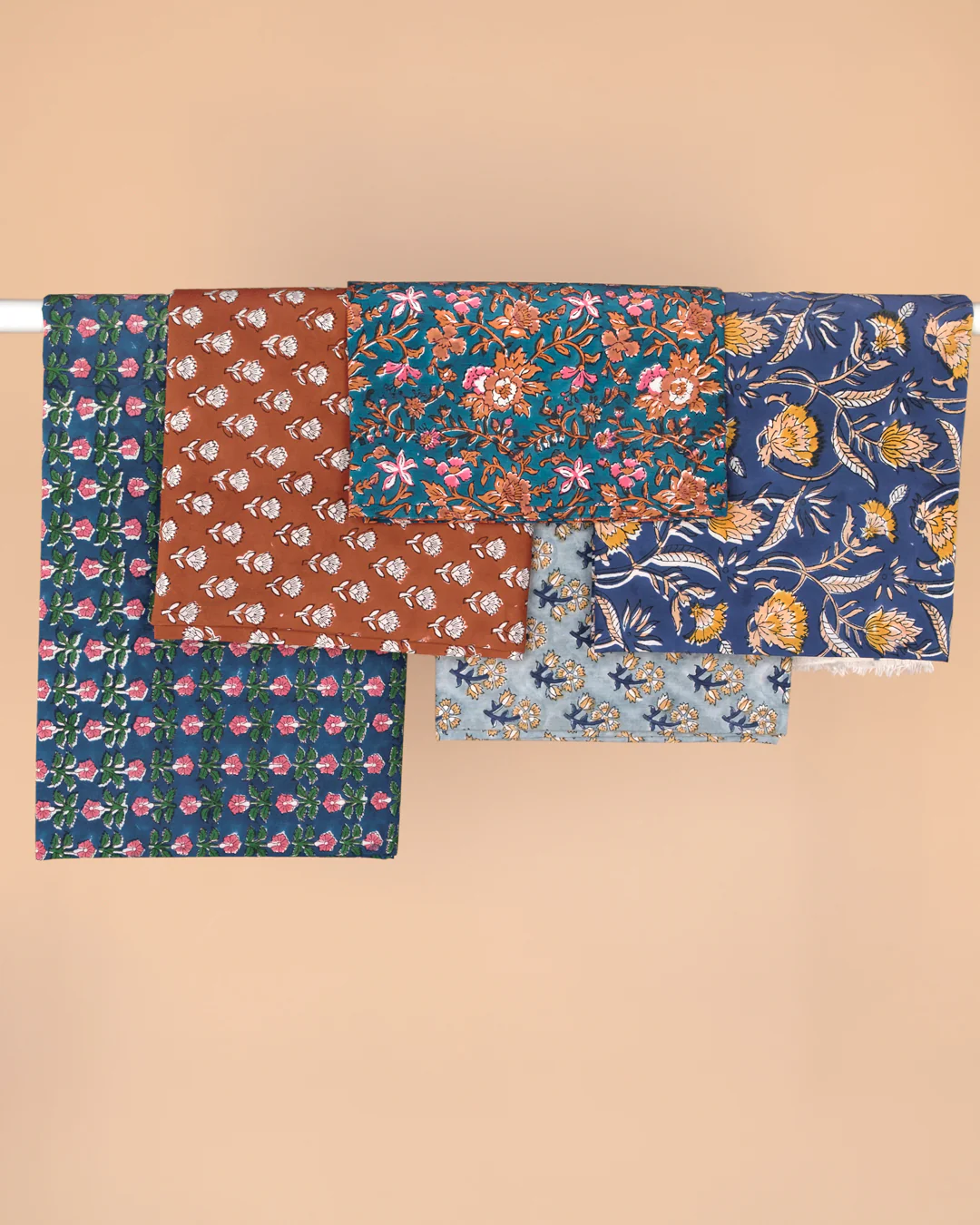 Bloom Block Printed Organic Cotton Batiste - Deep Ocean/Grass/Rose - Image 5