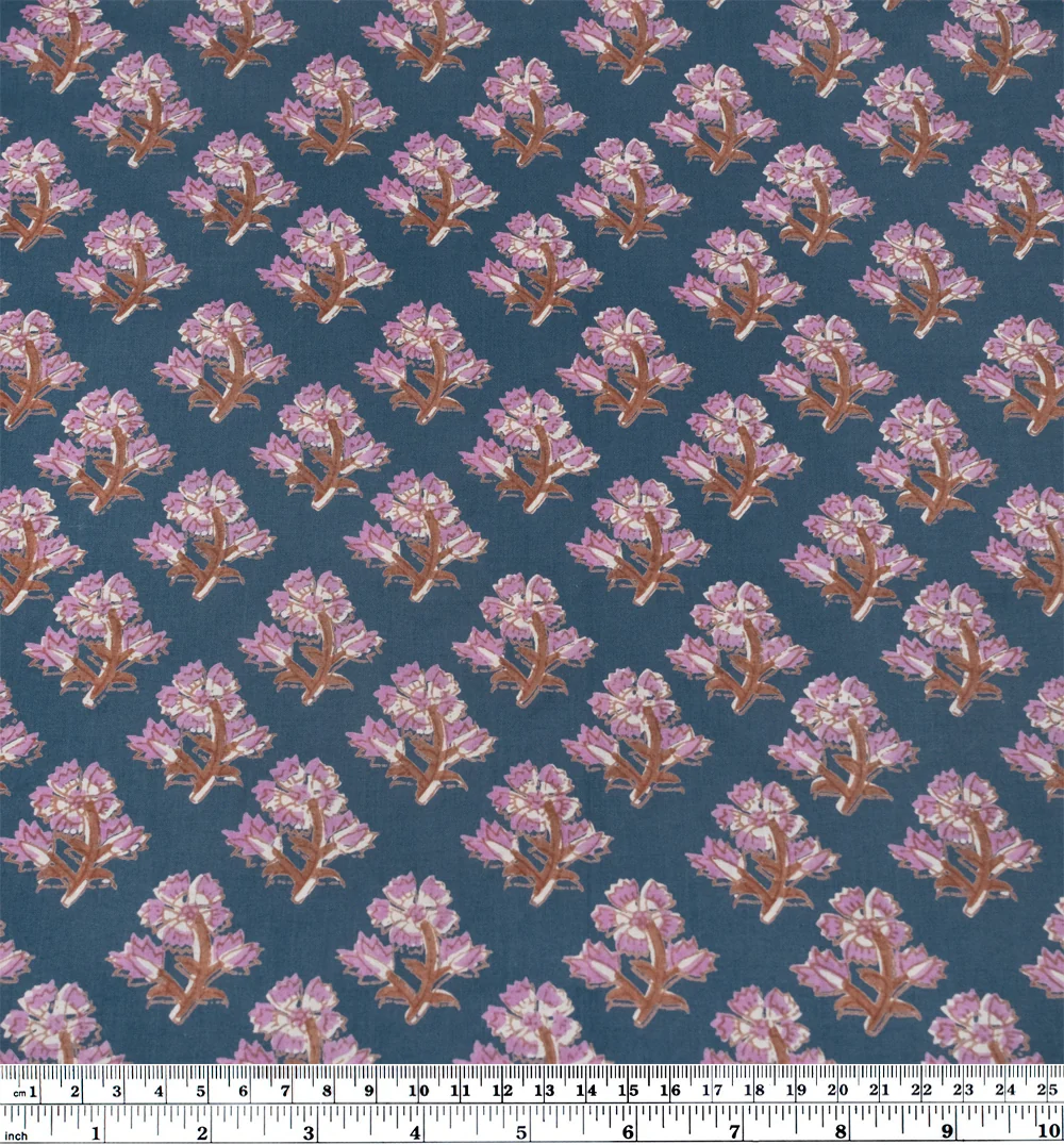 Bloom Block Printed Organic Cotton Batiste - Denim/Dahlia - Image 3