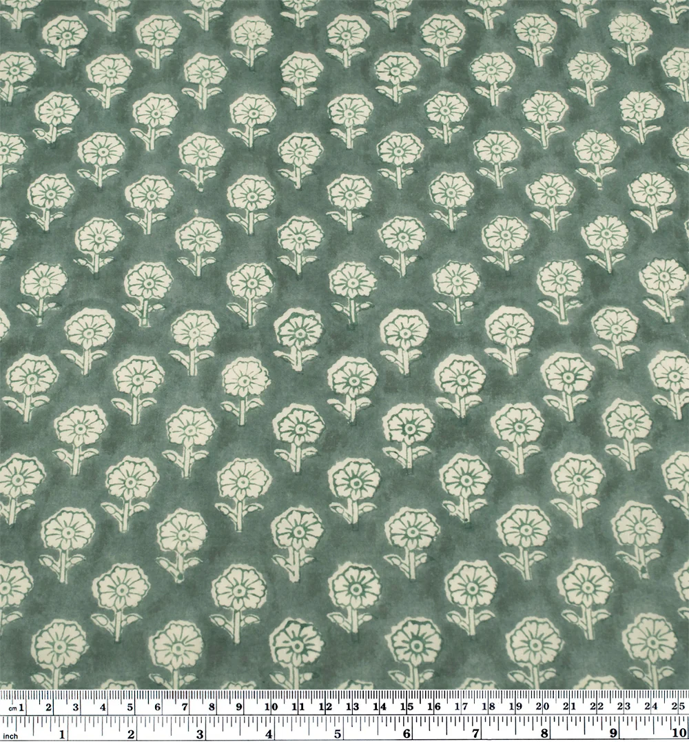 Bloom Block Printed Organic Cotton Batiste - Dusty Jade/White - Image 3