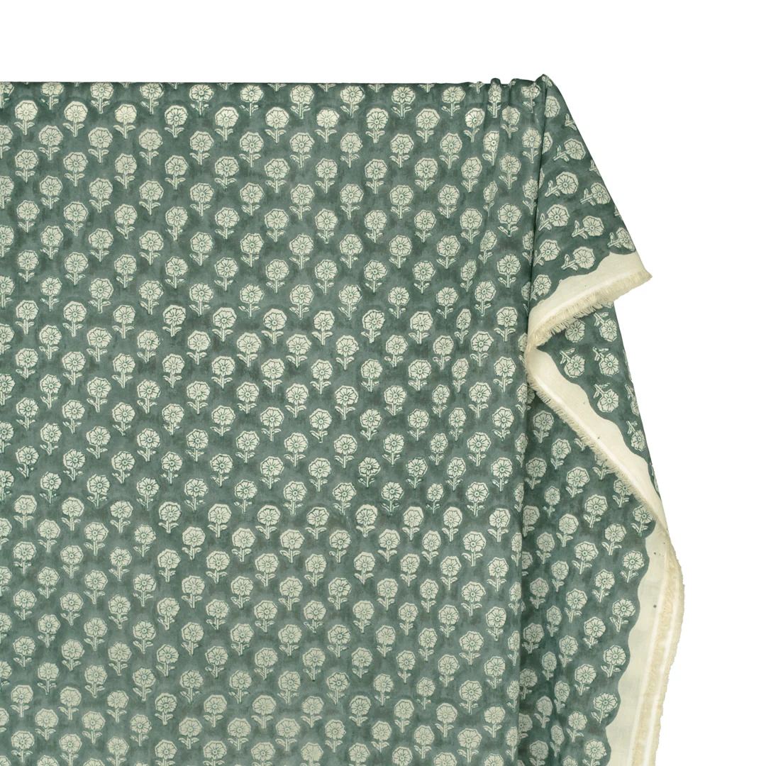 Bloom Block Printed Organic Cotton Batiste - Dusty Jade/White - Image 4