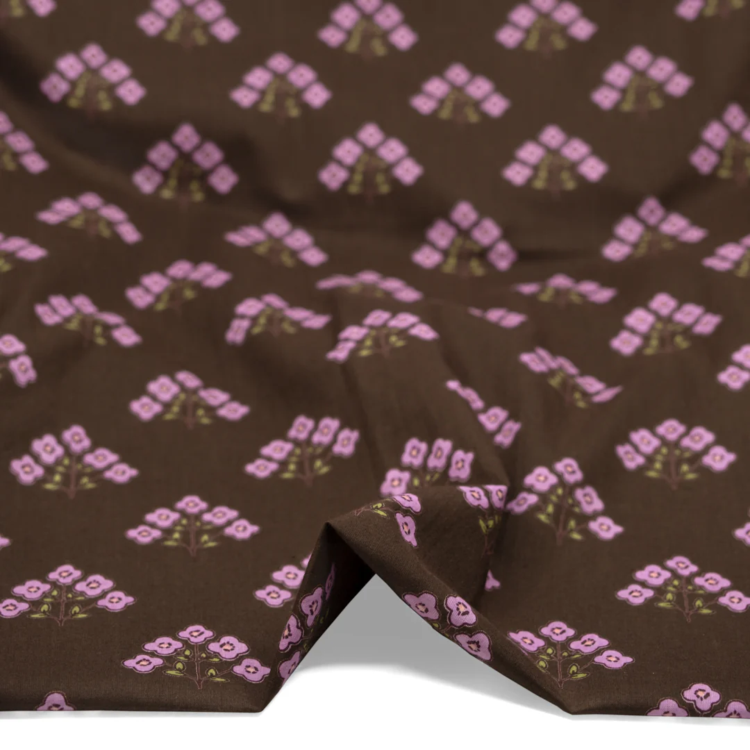 Bloom Block Printed Organic Cotton Batiste - Espresso/Lilac/Avocado - Image 2