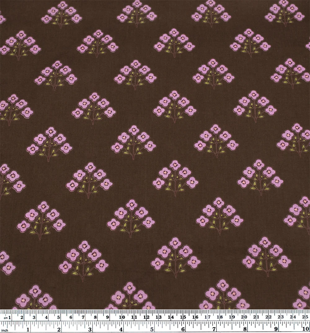 Bloom Block Printed Organic Cotton Batiste - Espresso/Lilac/Avocado - Image 3