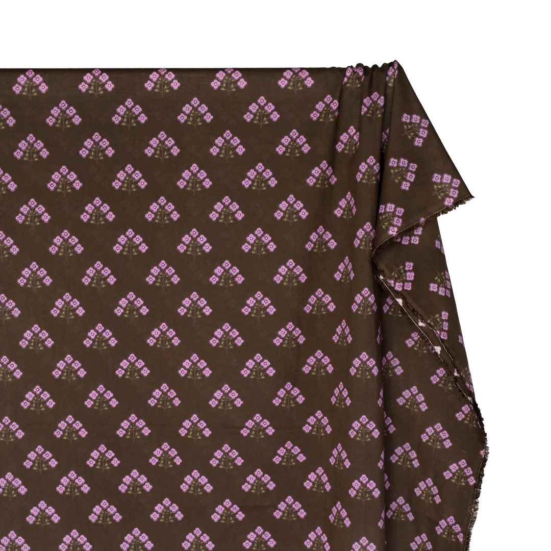 Bloom Block Printed Organic Cotton Batiste - Espresso/Lilac/Avocado - Image 4