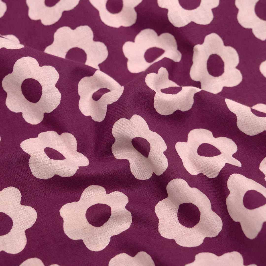 Bloom Block Printed Organic Cotton Batiste - Fig/Ecru
