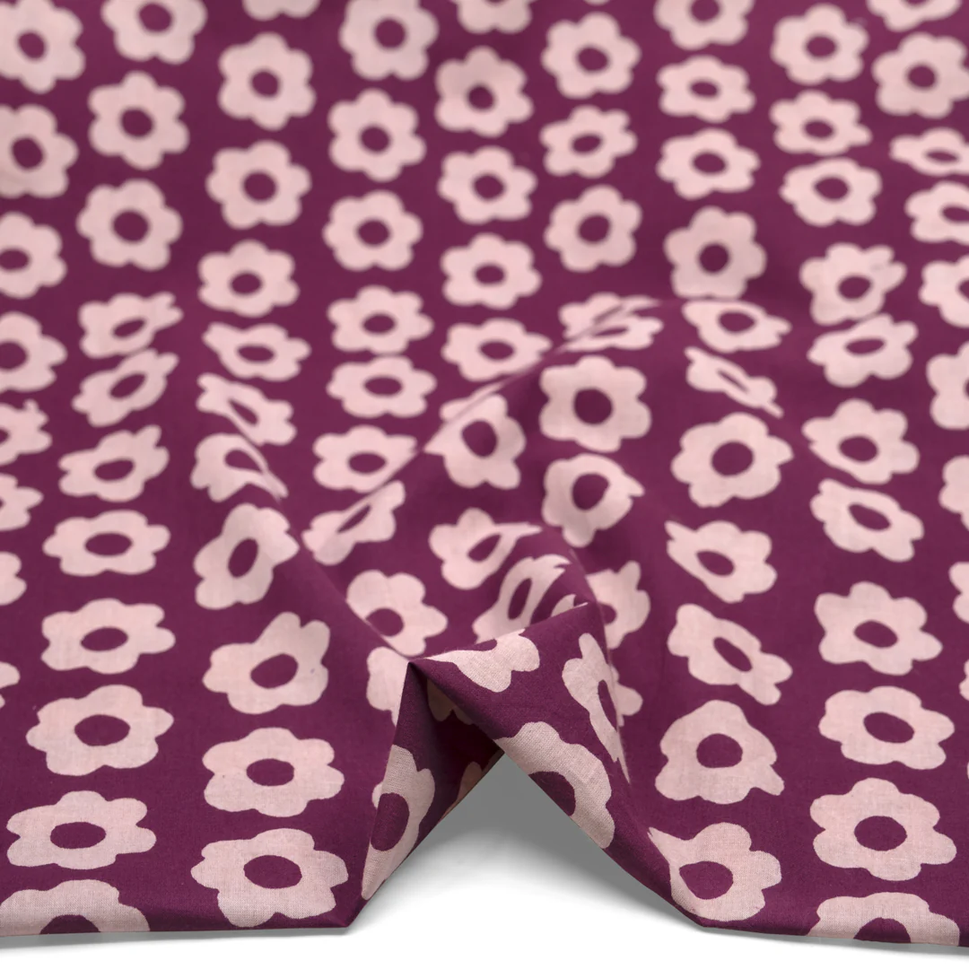 Bloom Block Printed Organic Cotton Batiste - Fig/Ecru - Image 2