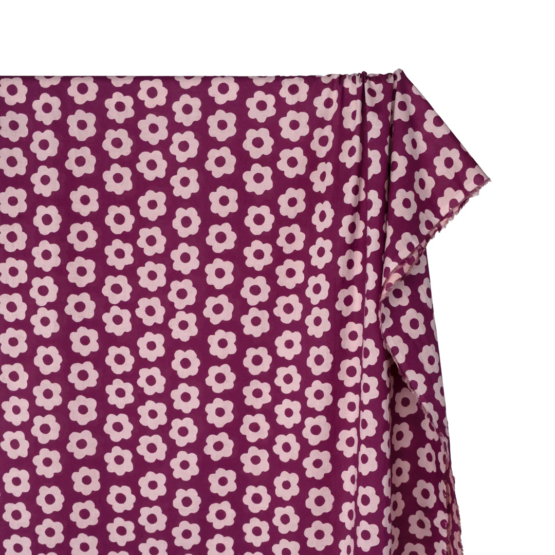 Bloom Block Printed Organic Cotton Batiste - Fig/Ecru - Image 4