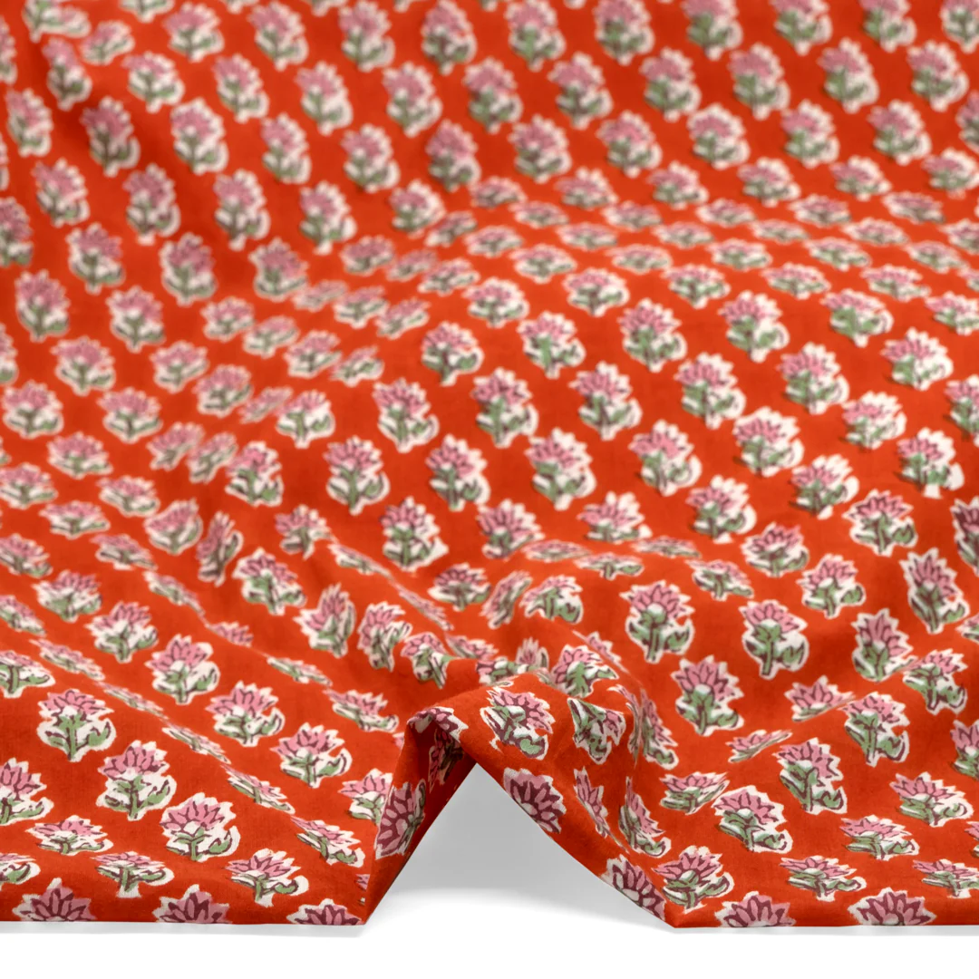 Bloom Block Printed Organic Cotton Batiste - Firecracker/Bubblegum