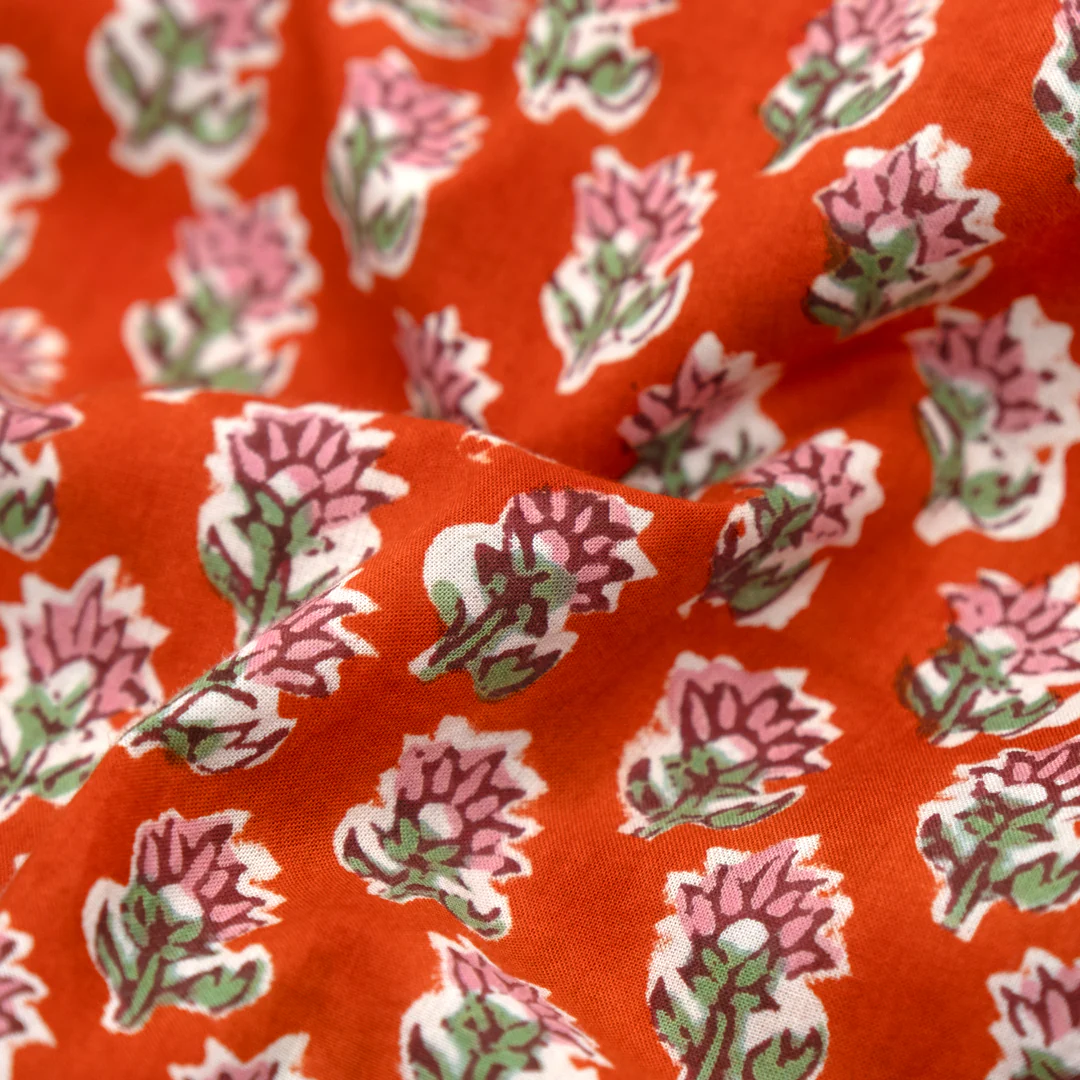 Bloom Block Printed Organic Cotton Batiste - Firecracker/Bubblegum - Image 2