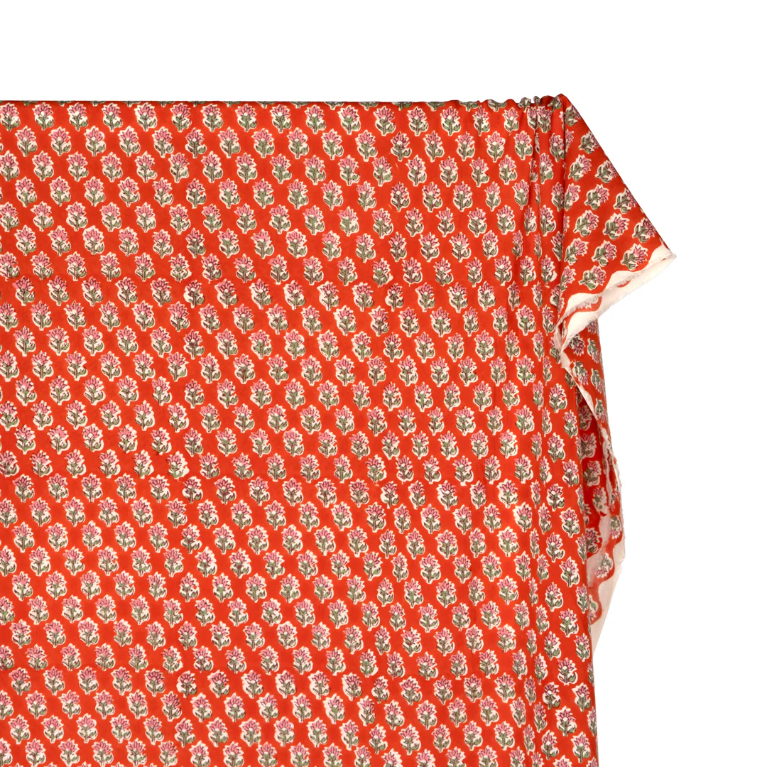 Bloom Block Printed Organic Cotton Batiste - Firecracker/Bubblegum - Image 4