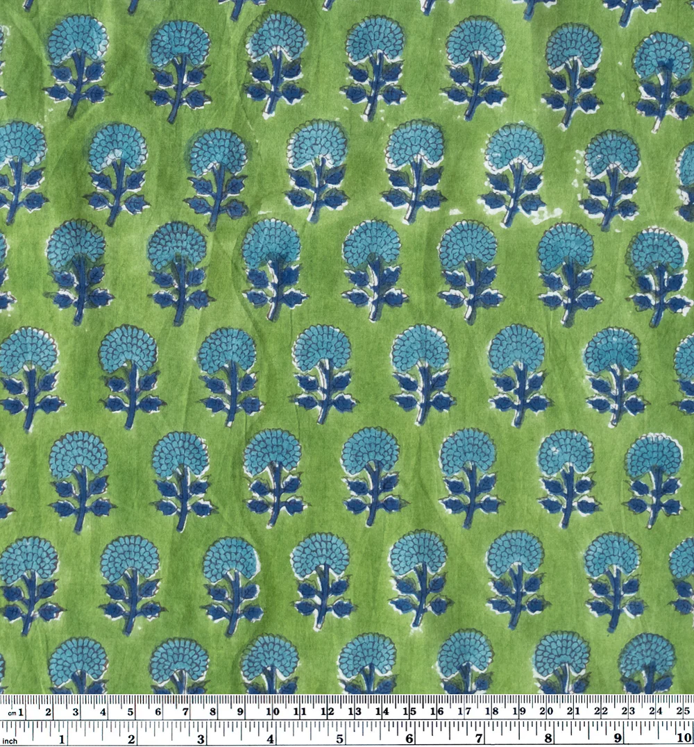 Bloom Block Printed Organic Cotton Batiste - Grass/Aqua - Image 4