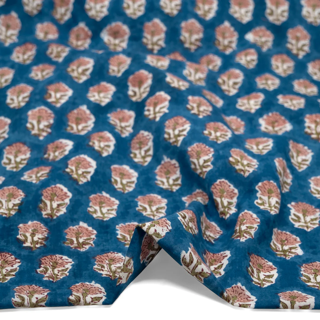 Bloom Block Printed Organic Cotton Batiste - Harbour/Blush/Cardamom - Image 2