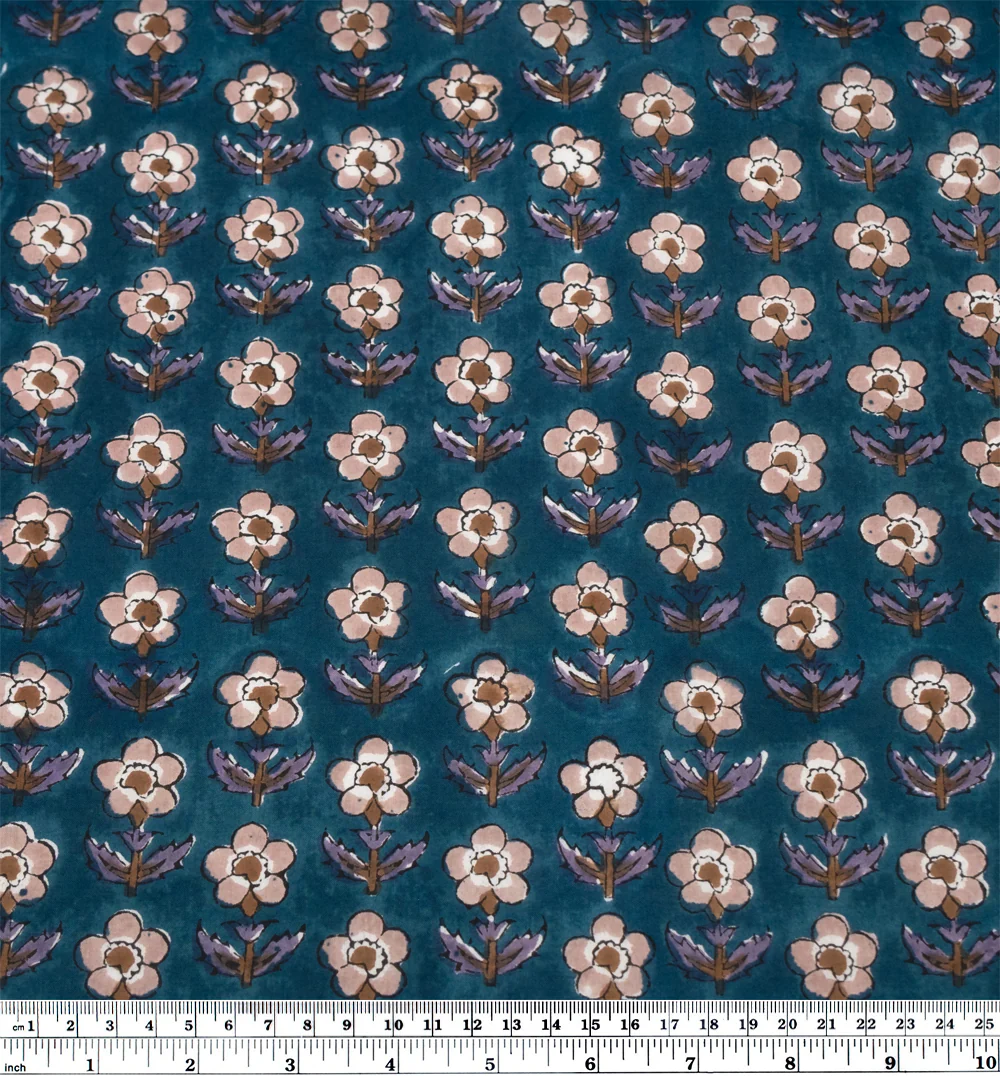 Bloom Block Printed Organic Cotton Batiste - Harbour/Fawn/Nutmeg - Image 4