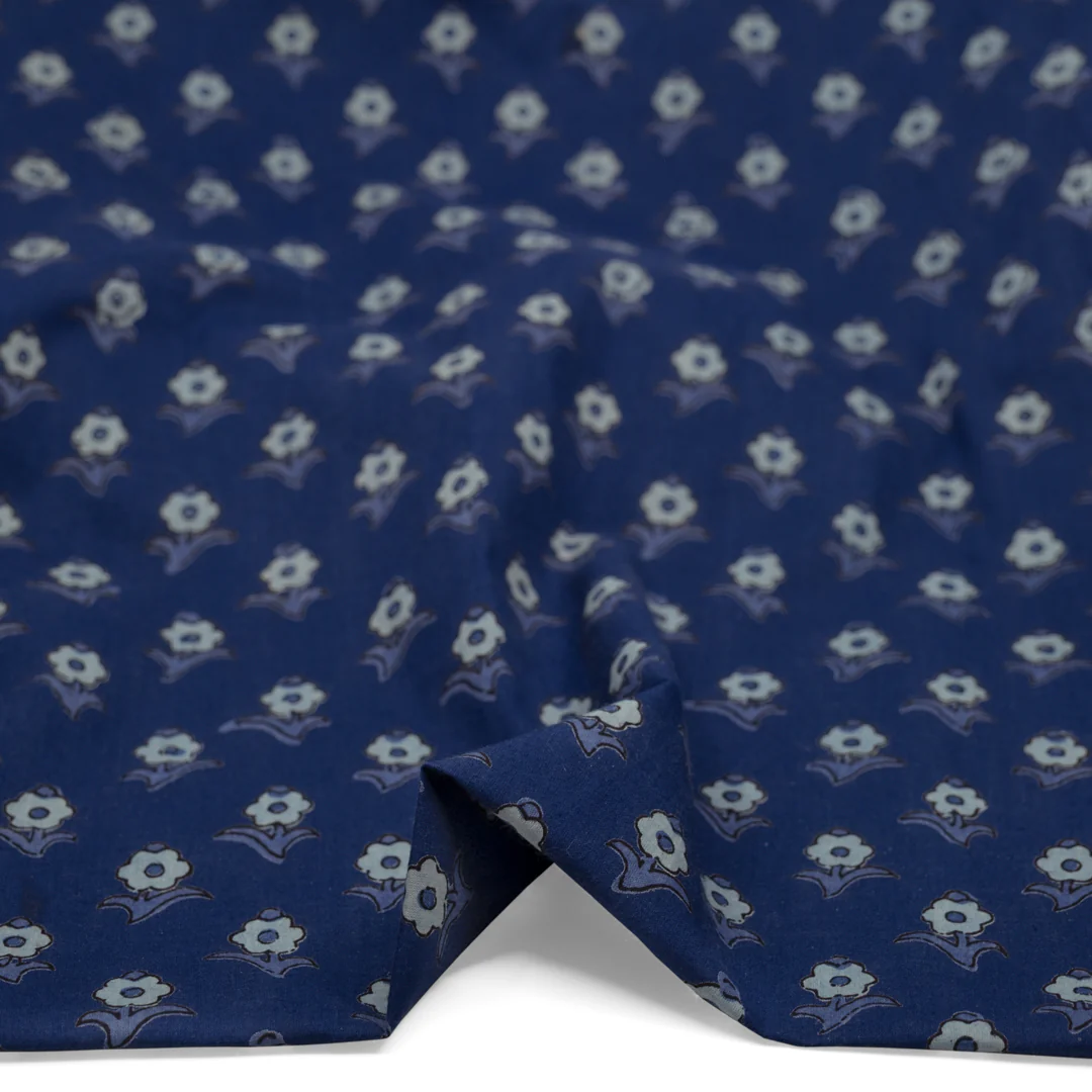 Bloom Block Printed Organic Cotton Batiste - Indigo/Bluestone/Mist - Image 2