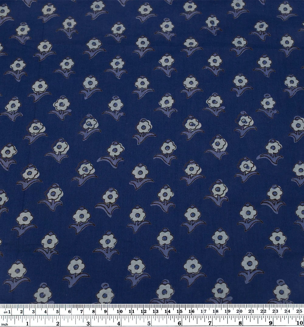 Bloom Block Printed Organic Cotton Batiste - Indigo/Bluestone/Mist - Image 3