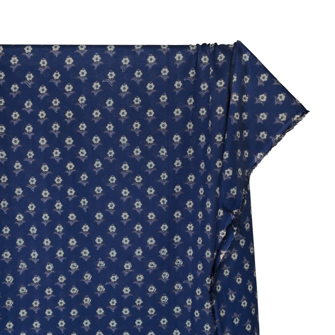 Bloom Block Printed Organic Cotton Batiste - Indigo/Bluestone/Mist - Image 4