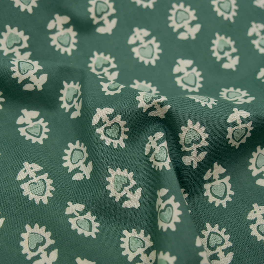 Bloom Block Printed Organic Cotton Batiste - Jade/Limestone