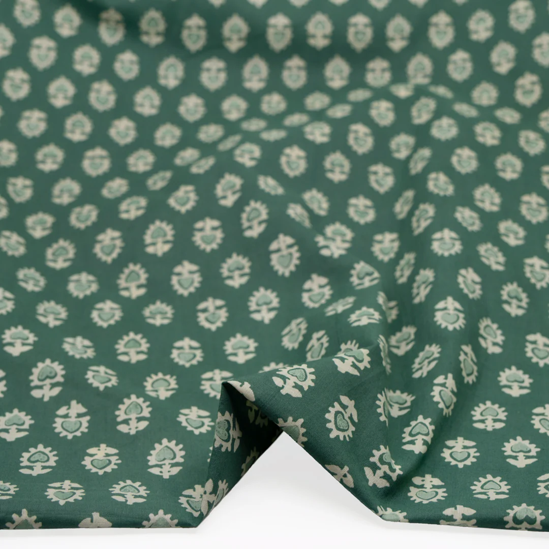 Bloom Block Printed Organic Cotton Batiste - Jade/Limestone - Image 2