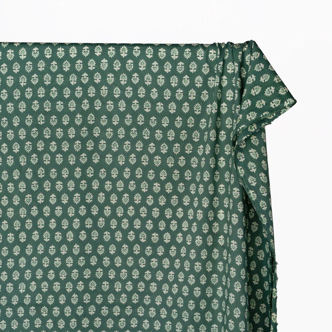 Bloom Block Printed Organic Cotton Batiste - Jade/Limestone - Image 3