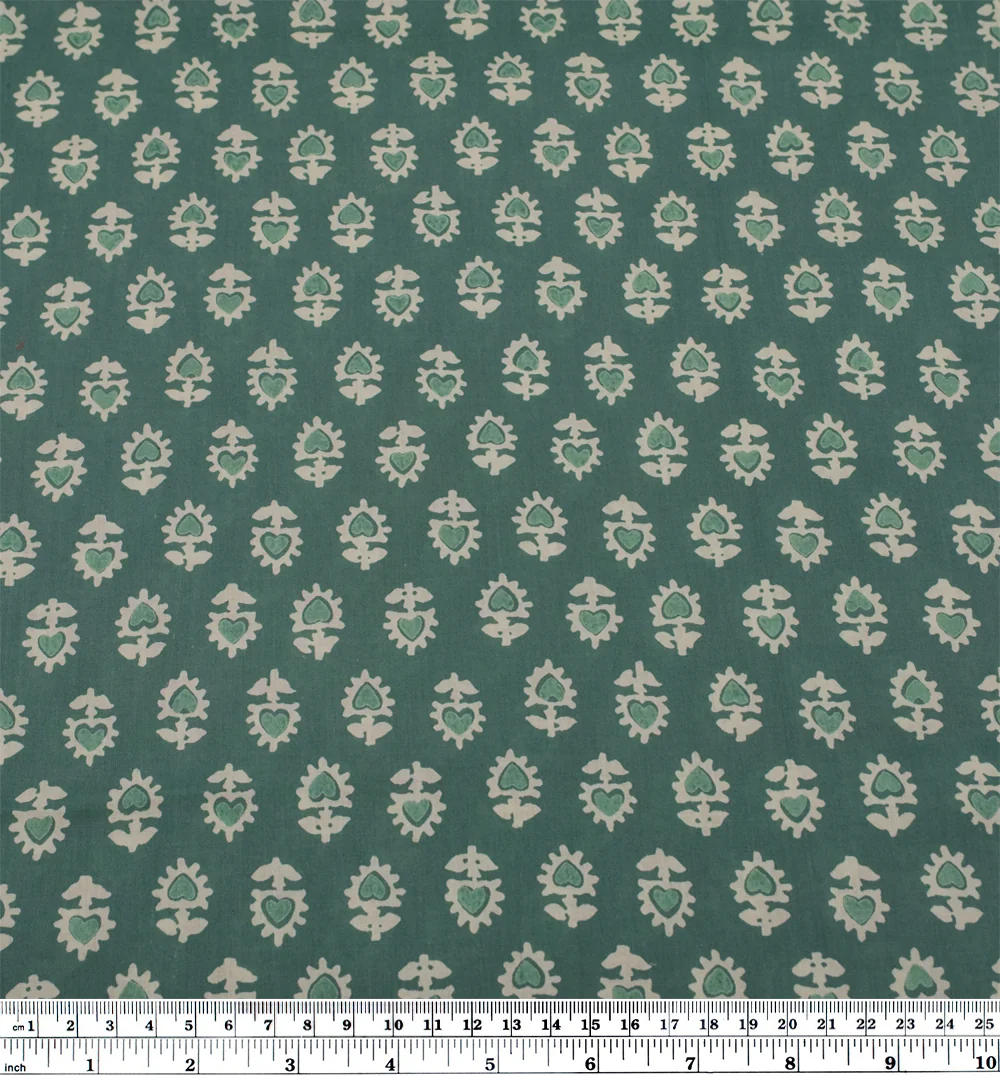 Bloom Block Printed Organic Cotton Batiste - Jade/Limestone - Image 4