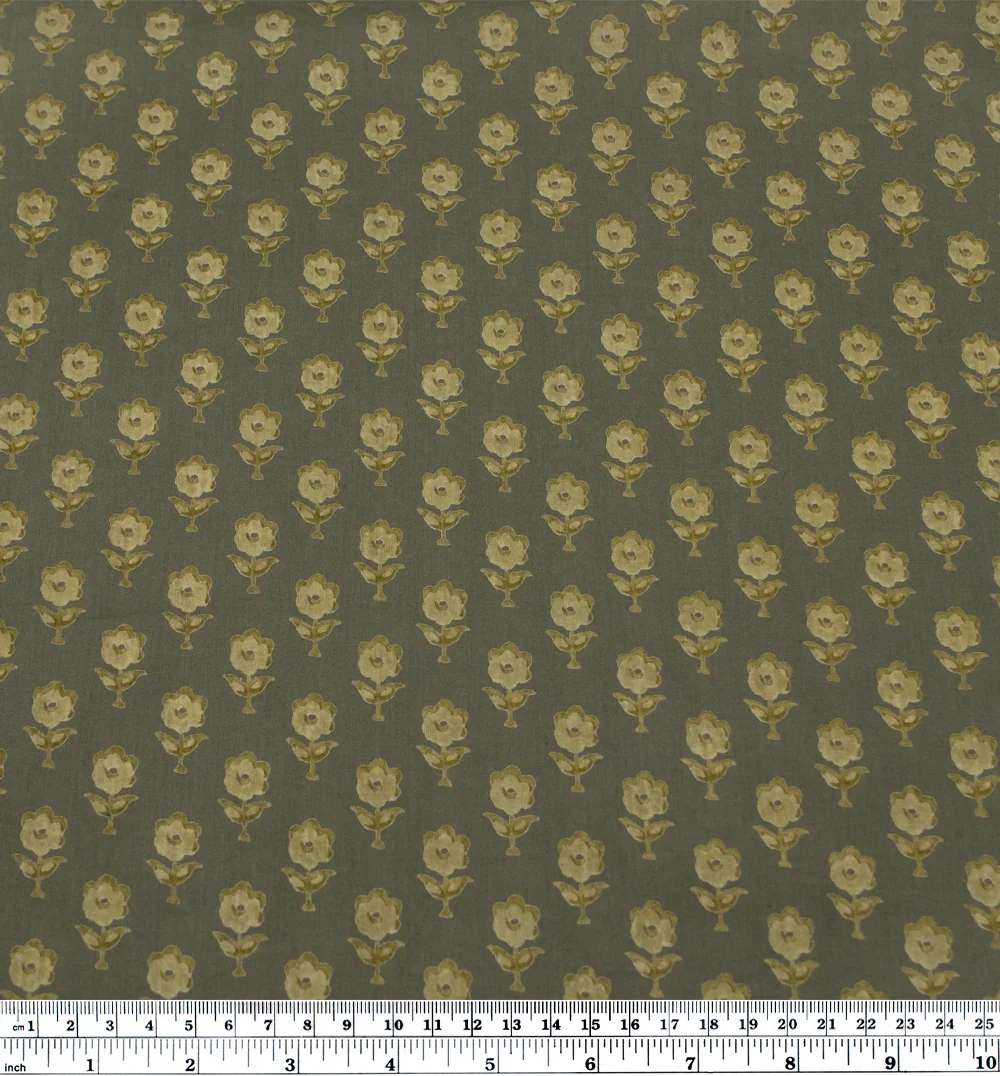Bloom Block Printed Organic Cotton Batiste - Khaki/Cactus - Image 3
