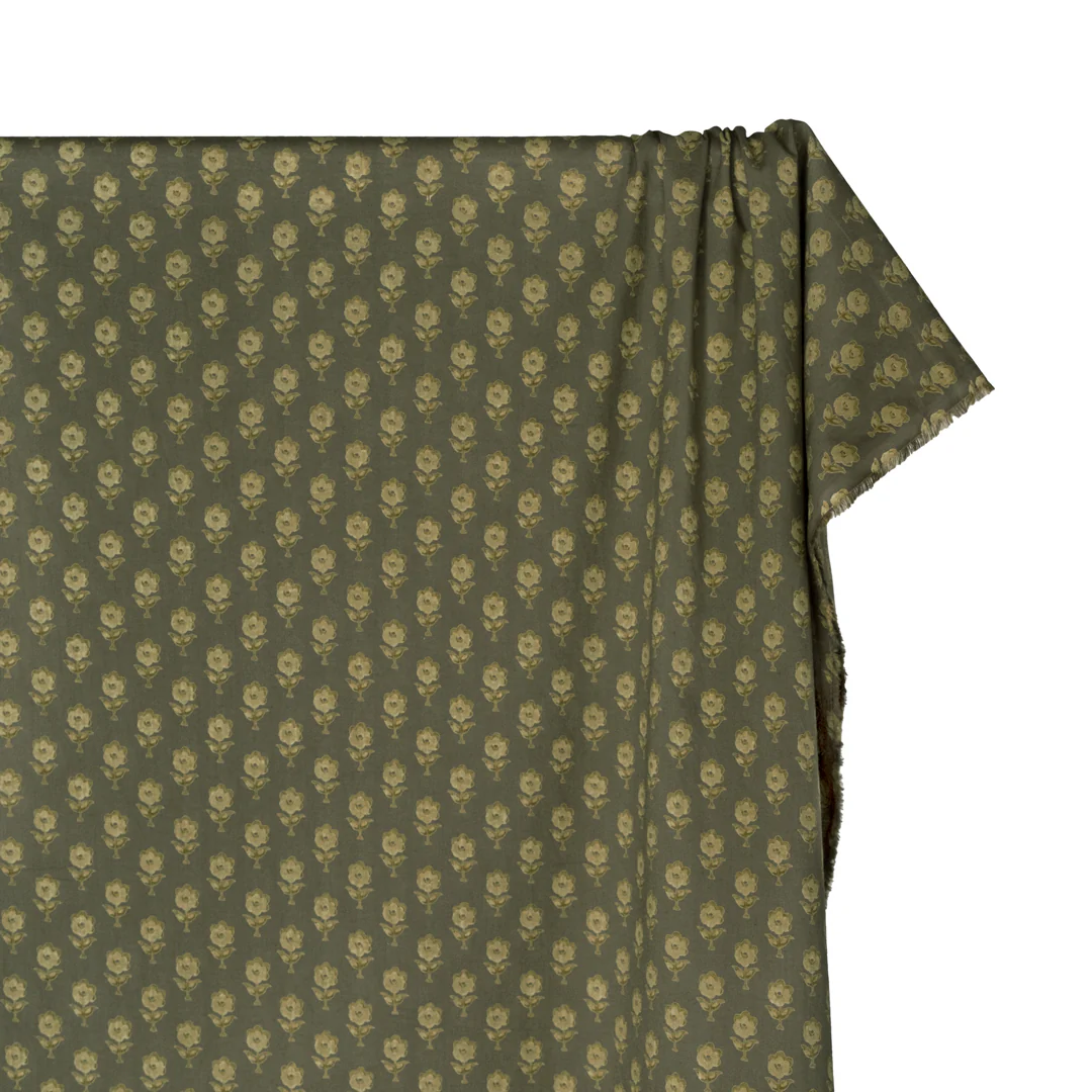 Bloom Block Printed Organic Cotton Batiste - Khaki/Cactus - Image 4
