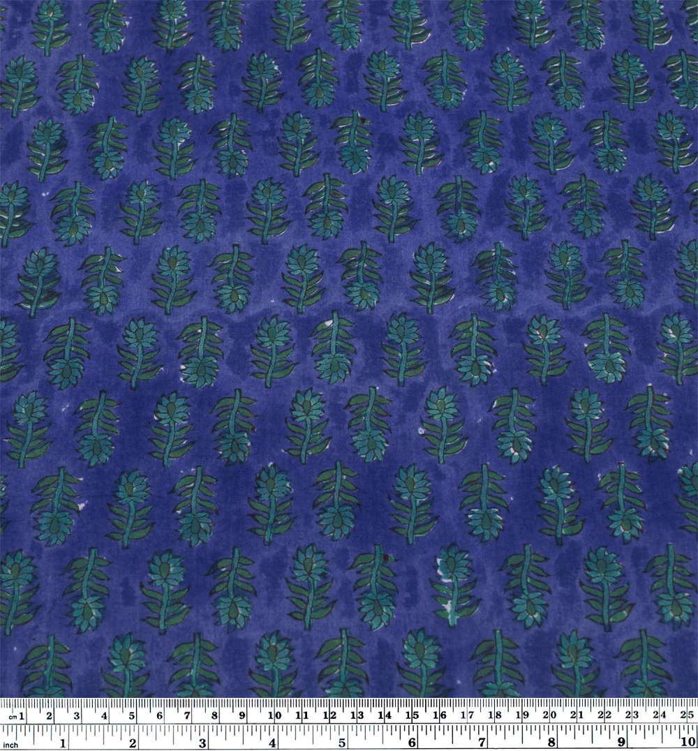 Bloom Block Printed Organic Cotton Batiste - Lapis/Waterfall/Pine - Image 3