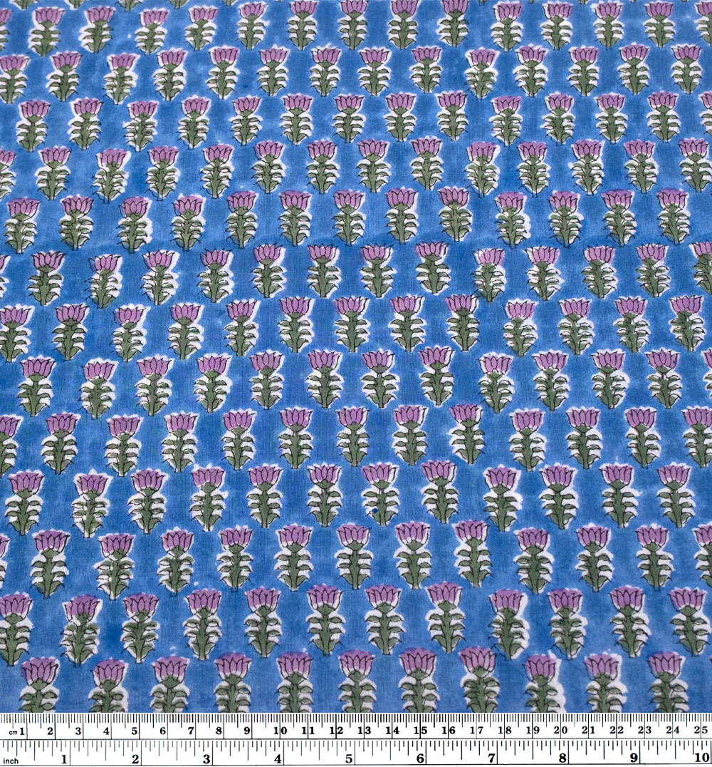 Bloom Block Printed Organic Cotton Batiste - Marlin/Fox Glove/Grass - Image 3