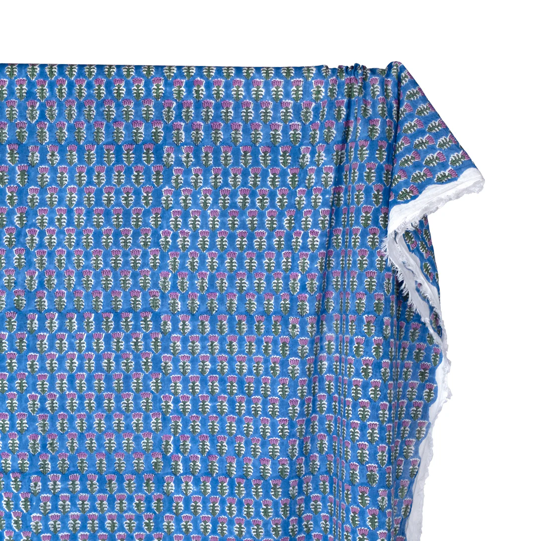 Bloom Block Printed Organic Cotton Batiste - Marlin/Fox Glove/Grass - Image 4