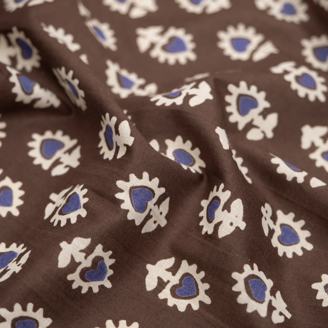 Bloom Block Printed Organic Cotton Batiste - Mink/Ivory/Bluebell