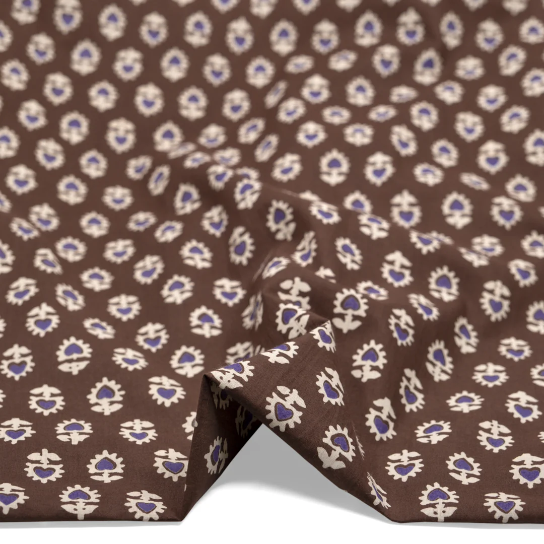 Bloom Block Printed Organic Cotton Batiste - Mink/Ivory/Bluebell - Image 2