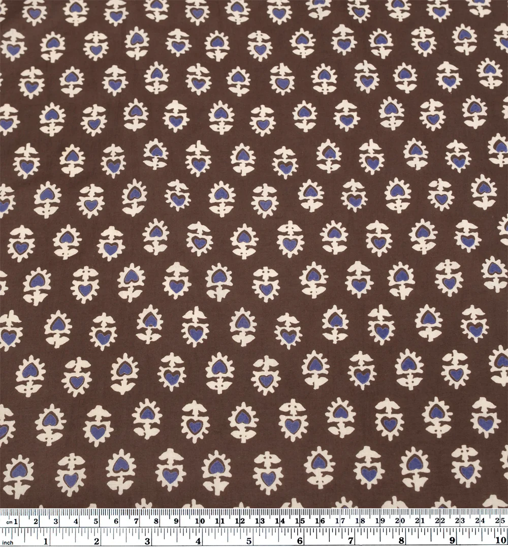 Bloom Block Printed Organic Cotton Batiste - Mink/Ivory/Bluebell - Image 3