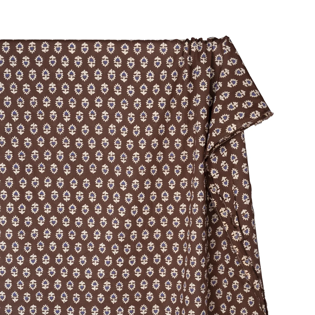 Bloom Block Printed Organic Cotton Batiste - Mink/Ivory/Bluebell - Image 4