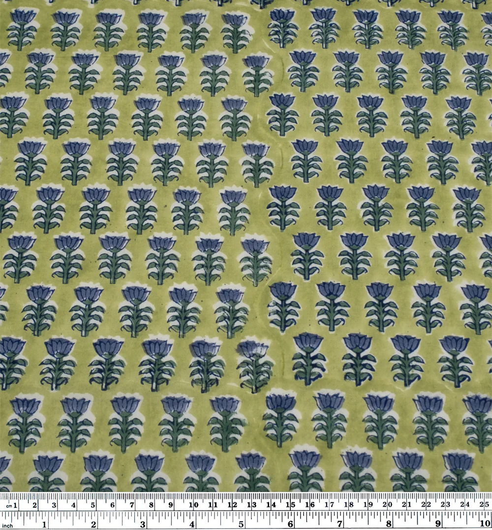 Bloom Block Printed Organic Cotton Batiste - Peashoot/Sage/Denim - Image 3